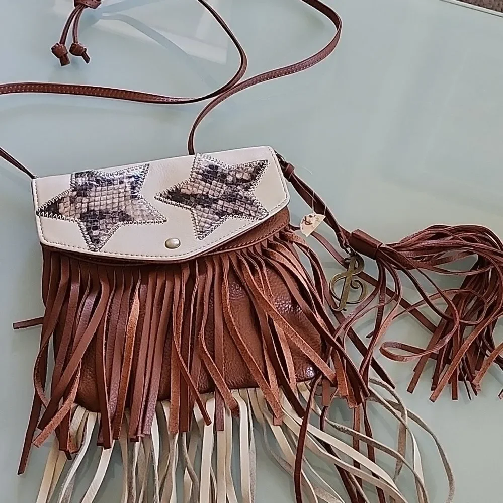 Carlos Falchi Lyric‎ Boho Retro '60s Hippie Woodstock  Themed Leather Bag New!